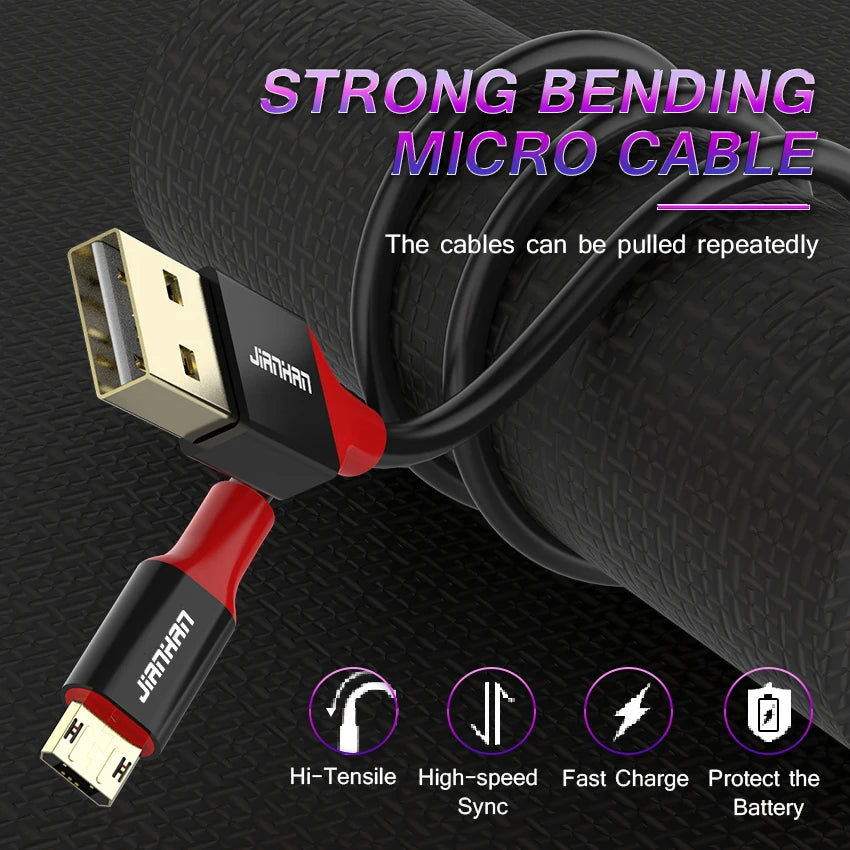 JianHan Micro USB Cable Reversible 3A Fast Charging for Samsung Xiaomi HTC LG Andriod USB Charger Data Cable Mobile Phone Cable