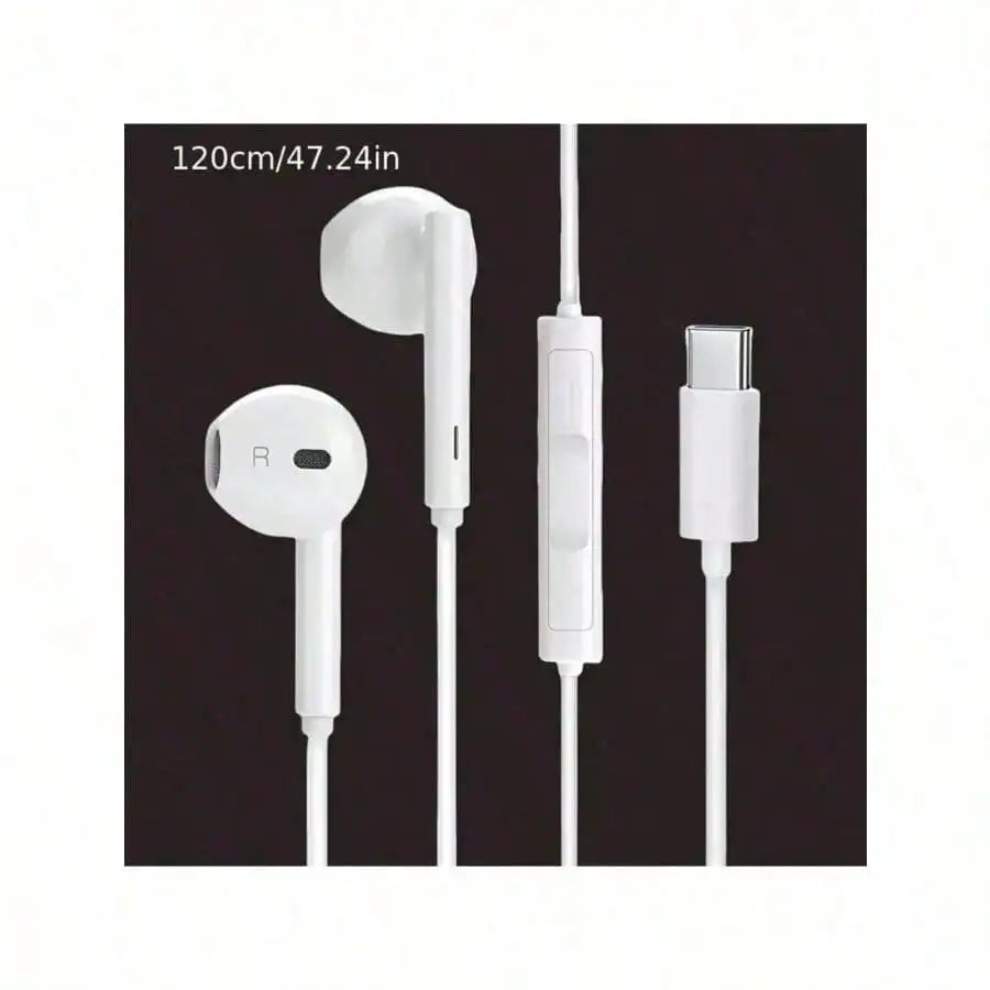 Type-C Wired In-Ear Earphones With Mic And Volume Control HiFi Stereo For IPhone 16/15,23/S22/S21/Ultra Note 10/20,IPad Pro