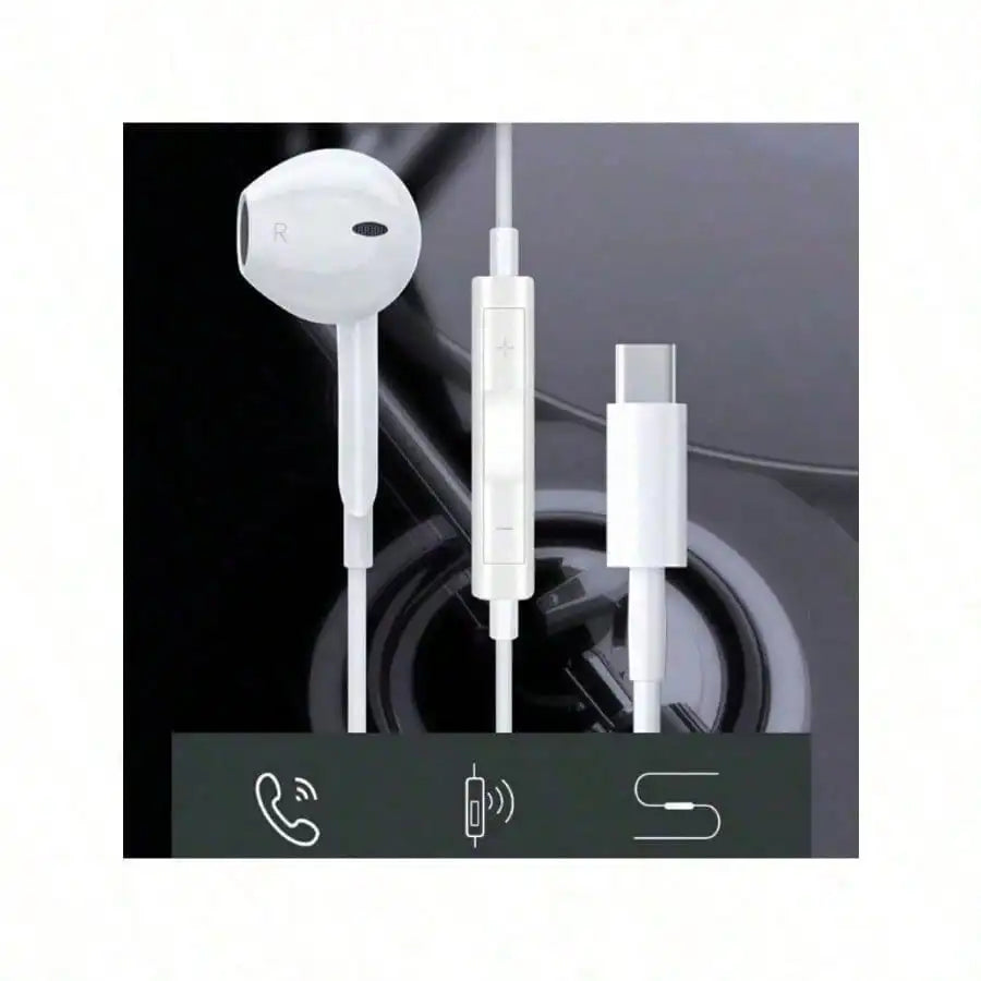 Type-C Wired In-Ear Earphones With Mic And Volume Control HiFi Stereo For IPhone 16/15,23/S22/S21/Ultra Note 10/20,IPad Pro