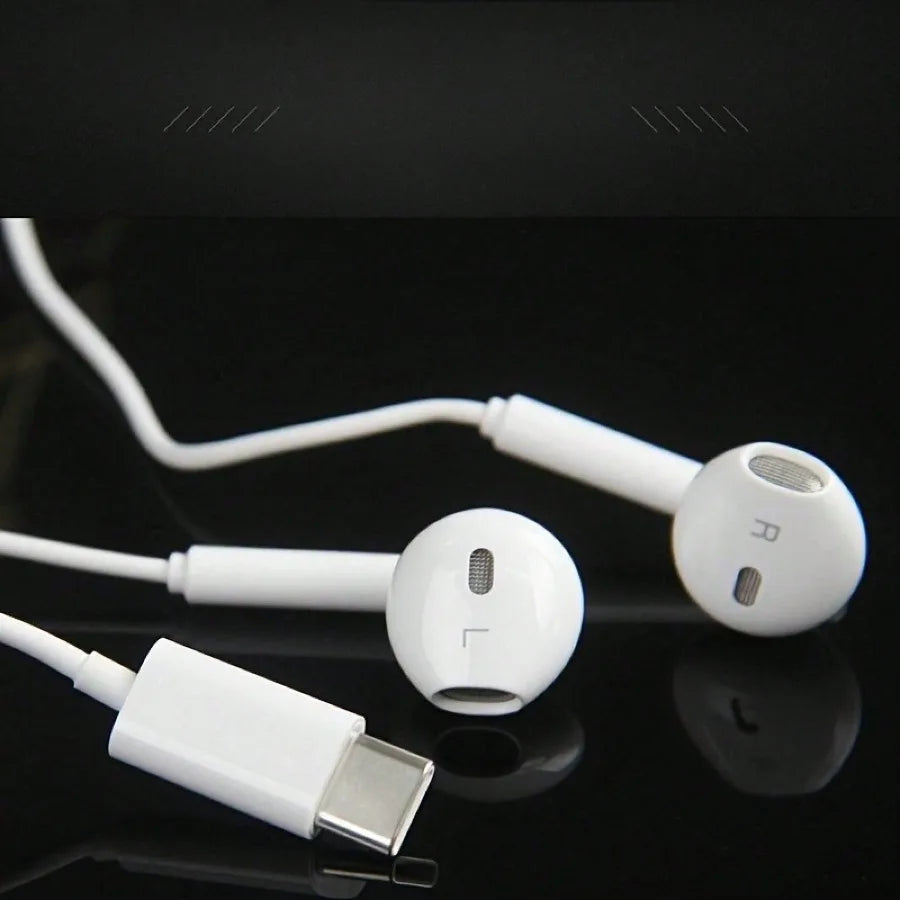 Type-C Wired In-Ear Earphones With Mic And Volume Control HiFi Stereo For IPhone 16/15,23/S22/S21/Ultra Note 10/20,IPad Pro
